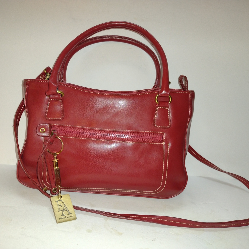 Vintage Etienne Aigner Burgundy Vinyl Handbag Shoulder Strap W/Coin Card Wallet